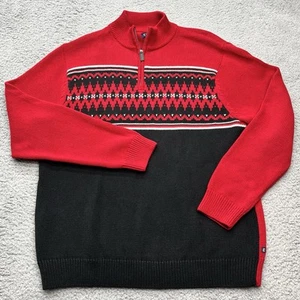 Chaps 1/4 Zip Pullover Herren XL blau rot schwerer Strick Baumwolle Stehkragen adrett - Bild 1 von 8