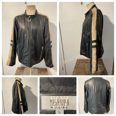 VTG Wilson Leather M. Julian Cafe Racer  Motorcycle jacket. Sz L - Image 1 of 4