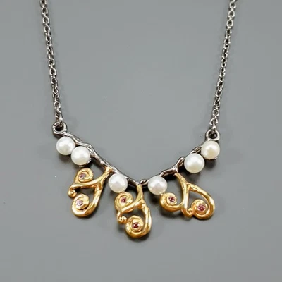 Handmade Natural Pearl Necklace 925 Sterling Silver 17"/N27114 - Image 1 of 4