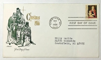 ESF US COVER 1966 FDC Scott 1321 5c Christmas: Madonna and Child Artmaster 3Wise - Image 1 of 2