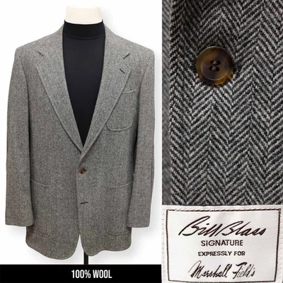 Jaqueta blazer BILL BLASS VINTAGE TWEED masculina cinza HERRINGBONE 42 L - Imagem 1 de 4