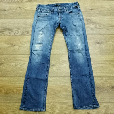 Pantalones de mezclilla Replay Newswenfani para mujer W32 L32 azules regulares rectos desgastados elásticos Foto 1 de 4