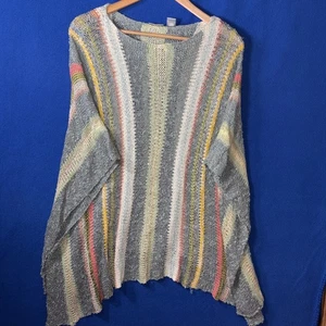 Chico’s offener Häkel Makramee Spitze Poncho lässig Streifen Pullover Oberteil Einheitsgröße - Bild 1 von 5