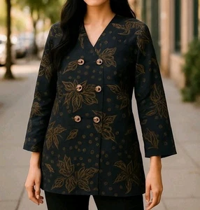 Michael B. Ltd Blazer Petites Black Gold Buttoned Double Breasted Vtg Grannycore - Picture 1 of 8