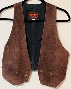 Vintage Baboo Unisex Brown Suede Vest Size M Press Stud Buttons - Picture 1 of 6