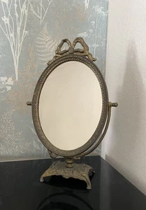 Vintage Vanity Mirror Metal Gold Swivel 33.5cm Tall - Made In Italy Aged Patina - Picture 1 of 7