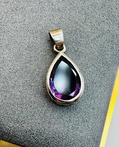 Amethyst Pendant Southwest Sterling Silver Boho Faceted Pear Shape Purple 925 - Picture 1 of 6