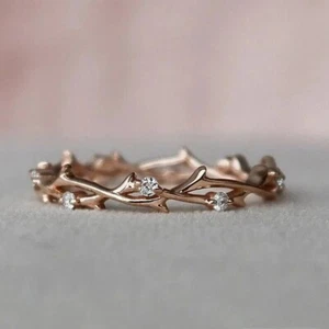 Engagement Eternity Band Ring Round Real Moissanite 14K Yellow Gold Plated - Picture 1 of 4