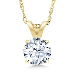 14K Yellow Gold White Created Sapphire Pendant Necklace | 1.20 Cttw | Gemstone - Picture 1 of 5