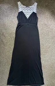 Ladies Long Black Summer Dress Maxi Sleeveless V- Neck Size 6 Primark - Picture 1 of 13