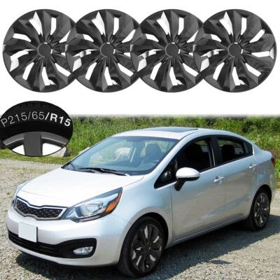 Tapacubos completa cubierta de rueda negra de 15" para llanta de acero y neumático R15 para Kia Rio 2012-2017 Foto 1 de 4