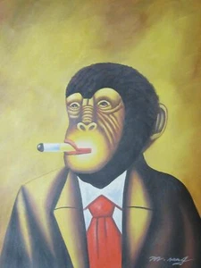 cute funky smoking monkey cigar large oil painting canvas funny modern art - Picture 1 of 1