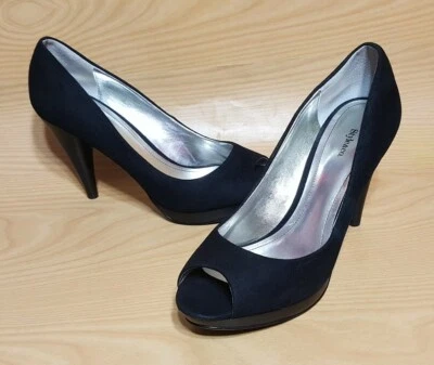 Zapatos de tacón Style & Co Peep Toe de cuero gamuza negro talla 8,5 M Foto 1 de 4