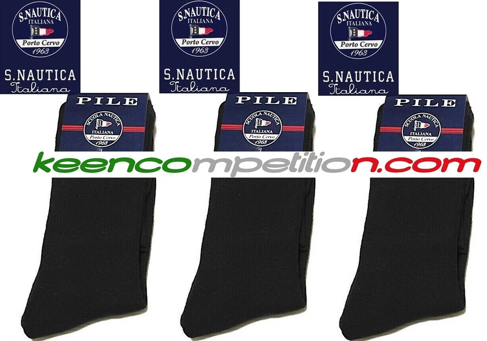 SCUOLA NAUTICA ITALIANA SCUOLA NAUTICA 3 PAIA DI CALZE UOMO CORTE PILE CALZINI INVERNALI TG. 39/46 NERO