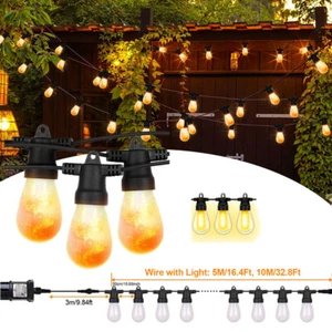 LED Flickering Flame Festoon Fairy String Lights Mains Garden Hanging Lighting - Picture 1 of 14
