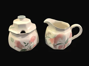 3 pc Mikasa Silk Flowers Covered Sugar Bowl & Creamer Set - Picture 1 of 6