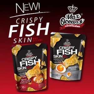 3X35g Max Oceans Crispy Fried Fish Skin Snack Squid & Salted Egg Chilli Sauce - Picture 1 of 9
