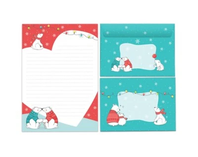 JUNA-EXPERTEN Briefpapier-Set Weihnachten Kinder Notizblock A5 Briefumschläge Bär Kindermotiv