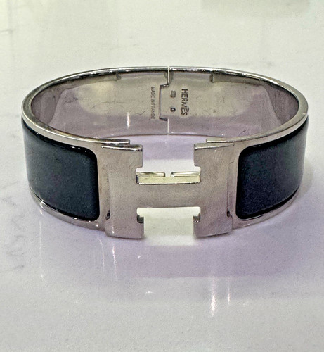 HERMÈS Bracciale Hermes Clic Clac Wide H Smalto Nero Ferramenta Palladio Taglia PM