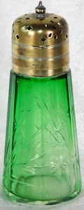Antique Victorian Emerald Green Cut Floral Glass Silver Muffineer Sugar Shaker - Picture 1 of 13