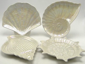 4 assiettes Fitz and Floyd Cape 1976 forme coquille de mer corail porcelaine irisée - Photo 1/17