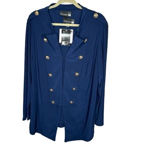 New ANTTHONY Gold Button Trim Military Jacket Women's Size 1X Navy Blue & Tank - Picture 1 of 7