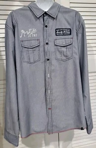 Marc Ecko Cut & Sew Mens Large True Navy Striped Long Sleeve Button Up Shirt EUC - Picture 1 of 13