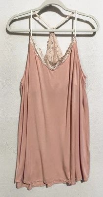 P J Salvage Chemise Womens XL Pink Lace Racerback Stretchy Sleep Romantic Flirty - Image 1 of 4