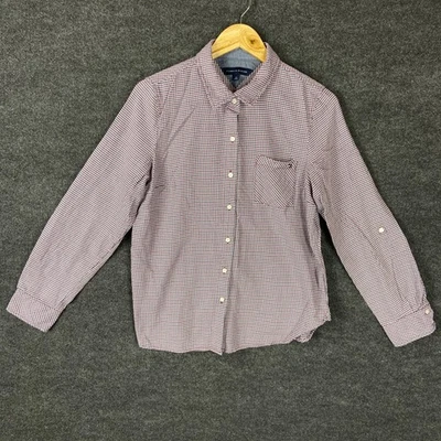 Camisa Tommy Hilfiger Mujer Talla M Azul Pata de Gallo Manga Larga Algodón Abotonado Foto 1 de 4