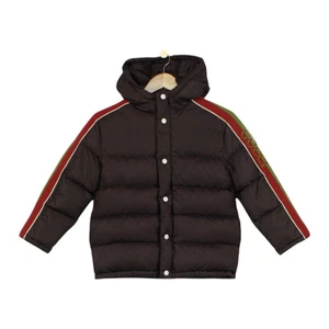 Gucci Monogram Down Puffer Jacket Boys Size 8 Years Brown Hooded - Picture 1 of 14