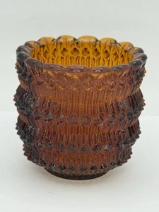 Vintage Amber Diamond Point Votive Toothpick Holder  Indiana Glass? - Picture 1 of 24