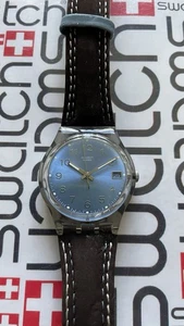 Swatch Blue Choco GM415 Standard Gents 34mm Textile Over Leather - Picture 1 of 6