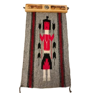 Native American Southwest Style Yei Wool Rug Handwoven Wall Hang Textile 31x15 - Picture 1 of 24
