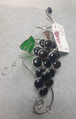 Stained Glass Grapes & Vine Wine Bottle Collar Ornament By Ganz - Изображение 1 из 4