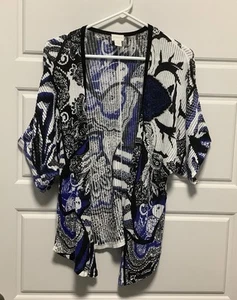 CHICO’S Multicolor Light Weight Short Sleeve Open Cardigan Sweater Women’s Sz 2 - Picture 1 of 8