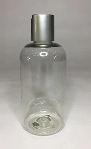 Empty 250ml Plastic Clear Boston Bottle & Matt Silver Disc Top ANY AMOUNT - Picture 1 of 3