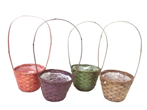 (DQ057) MACETERO CESTA CESTO MIMBRE BAMBU MEDIANA ASA ALTA COLORES VARIADO - Picture 1 of 10
