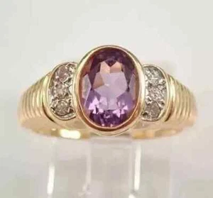 3ct Lab Created Amethyst Wedding Engagement Ring 14K Yellow Gold Plated Oval Cut - Picture 1 of 3