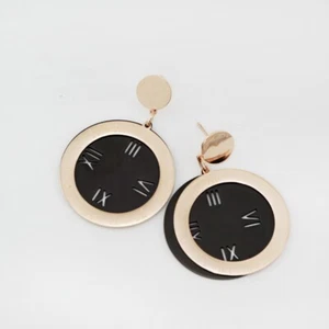 New 18k Women Rose Gold GF Roman Numberal 30MM Round Drop Stud Earrings - Picture 1 of 5