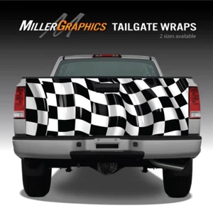 Checkered Flag Waving Truck Tailgate Vinyl Graphic Decal Wrap - Picture 1 of 1