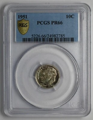 Moneda de diez centavos de plata Roosevelt 1951 graduación profesional Pr66 Foto 1 de 4