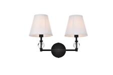 Living District Bethany 2 Lights Bath Sconce in Black With White Fabric Shade