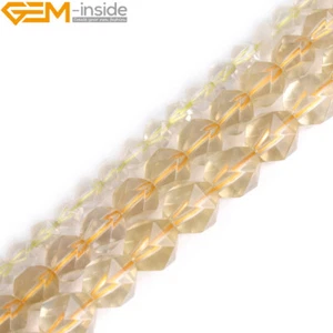 Natural Stone Yellow Faceted Lemon Quartz Polygonal Beads Jewelry Making 15" - Picture 1 of 27