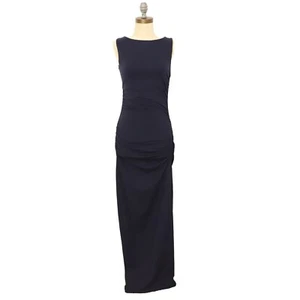 SUSANA MONACO Gathered Side Slit Dress S Crew Midnight Blue Maxi NEW Tag B42 - Picture 1 of 6