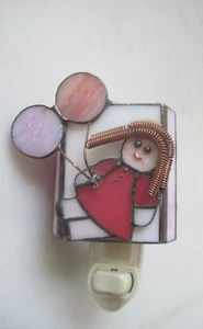 Nursery Night Light Vintage Stained Glass Girl with Balloons - Picture 1 of 13