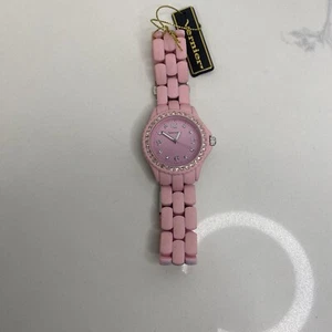 New Women's Akribos XXIV AK781WTP Quartz Pink Crystal Bezel White Ceramic Watch - Picture 1 of 11