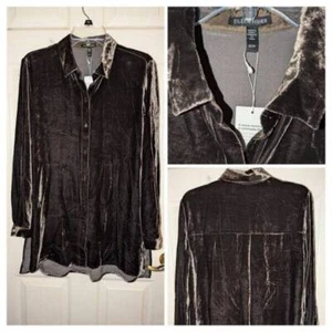 Neu mit Etikett Eileen Fisher Woodland Samt-Longshirt klassischer Kragen großzügig XS - Bild 1 von 5
