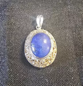 Colgante vintage de filigrana de plata de ley con lapislázuli 1" - Imagen 1 de 7