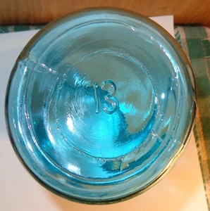 1923-1933 HTF #13 SFERA VETRO BLU QUART MASON BARATTOLO CONSERVE + COPERCHIO TAPPO ZINCO HTF #13 - Foto 1 di 12