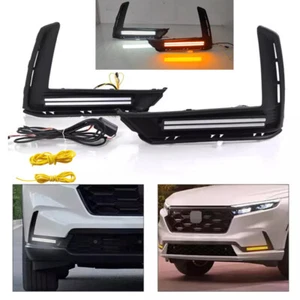 Pair White + Yellow LED DRL Turn Signal Fog Lights For 2023 2024 Honda CR-V CRV - Picture 1 of 17